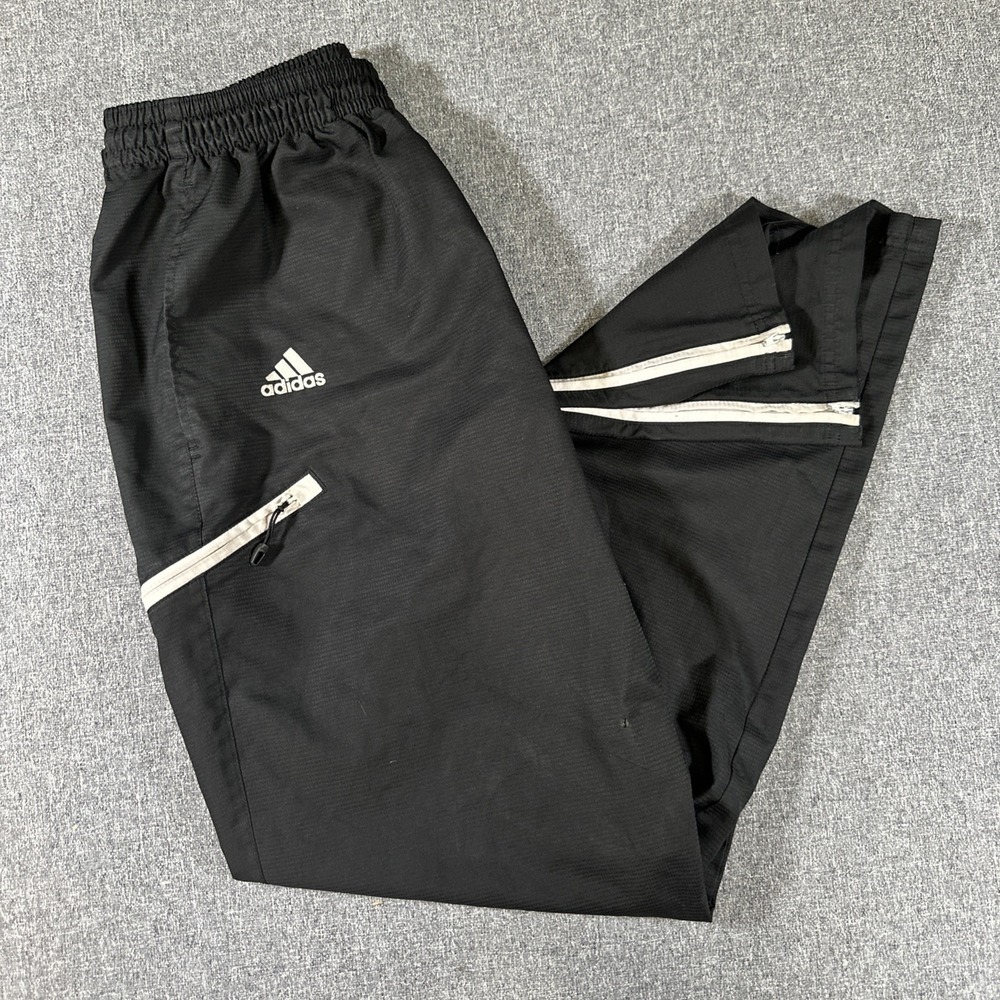 Adidas Mens Black Track Pants Windbreaker Joggers Zip Leg Athletic Size L